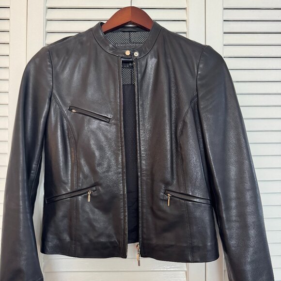 Massimo Dutti Black Leather Jacket - Picture 1 of 7